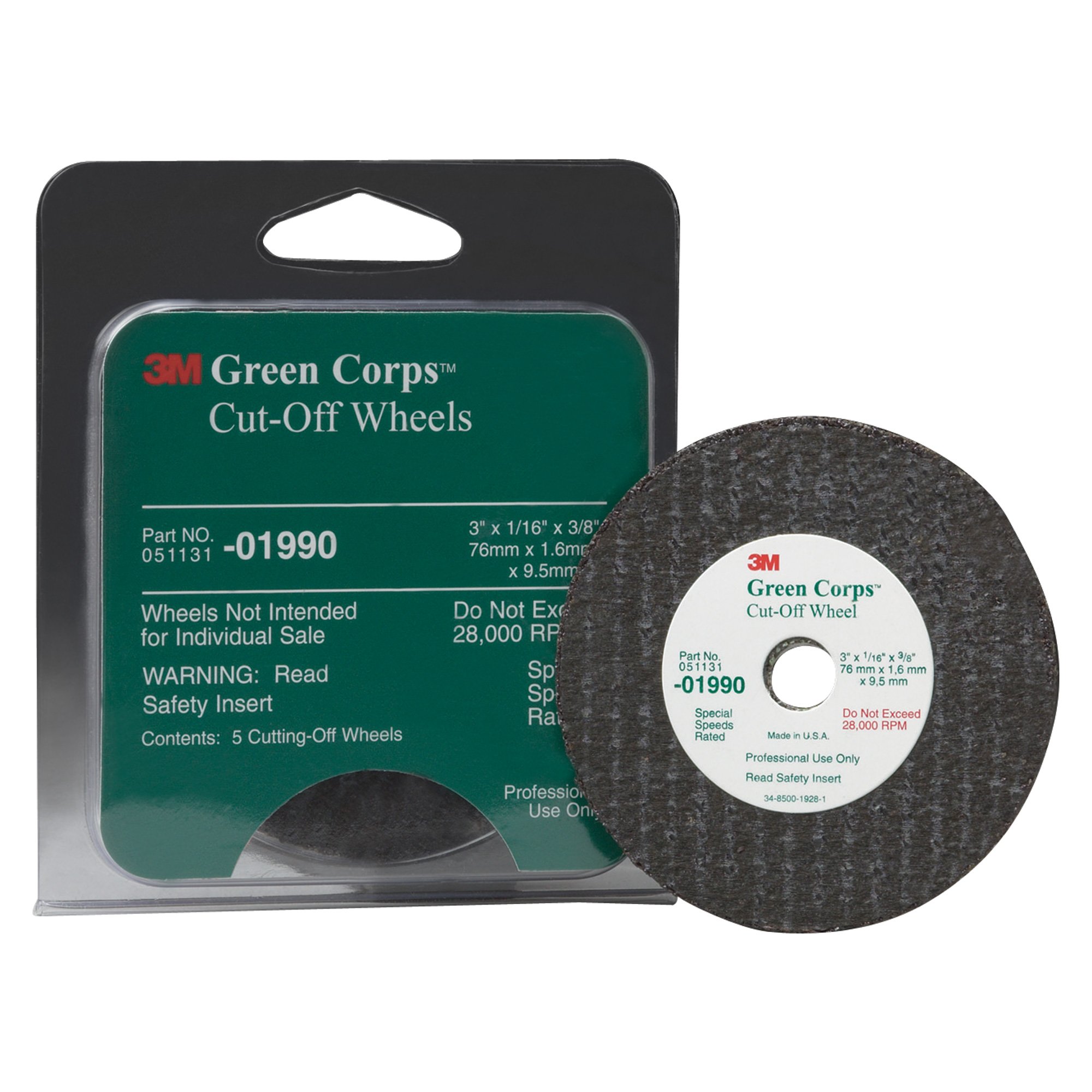 3M Green Corps Cutoff Wheels — 5-Pk., 3in. x 1/16in., Model# 01990